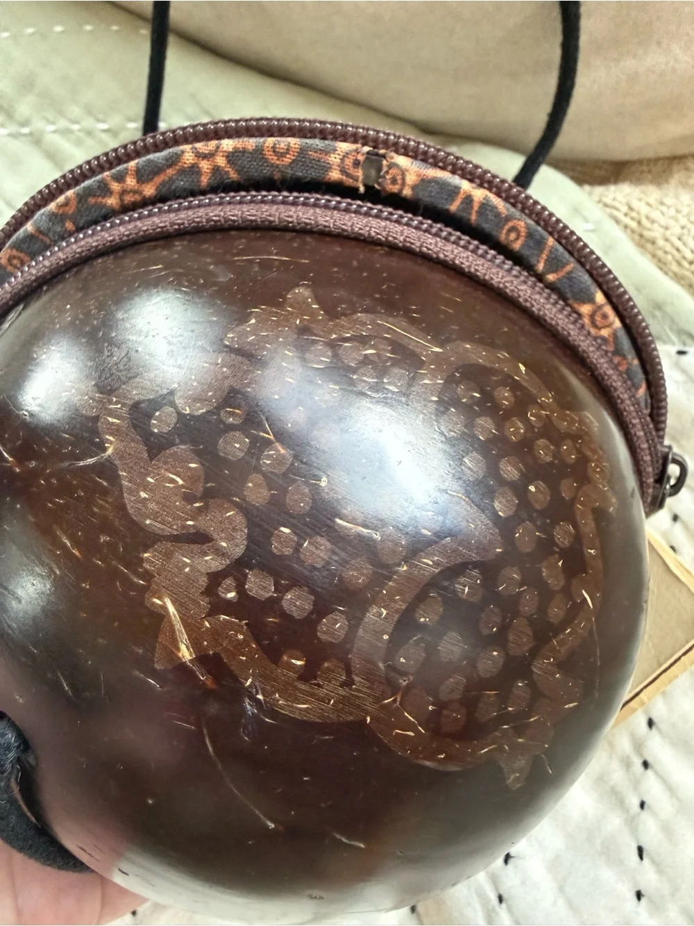 NWT WAYAN Coconut Shell Crossbody Coco Bag Handmade Boho Batik Artisan Purse